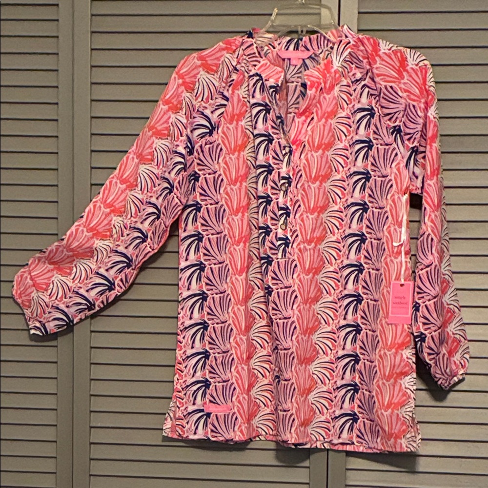 Simply Southern Pink Printed Long-Sleeve Tunic with Navy Accents